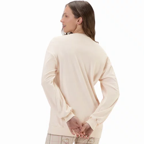 Pijama Feminino Moletinho Flanelado Ursos Abraço Cor com Amor