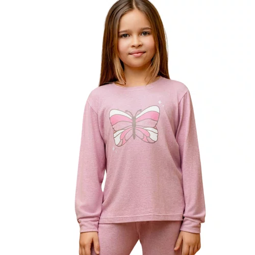Pijama Infantil Melange Borboleta Rosa Dedeka