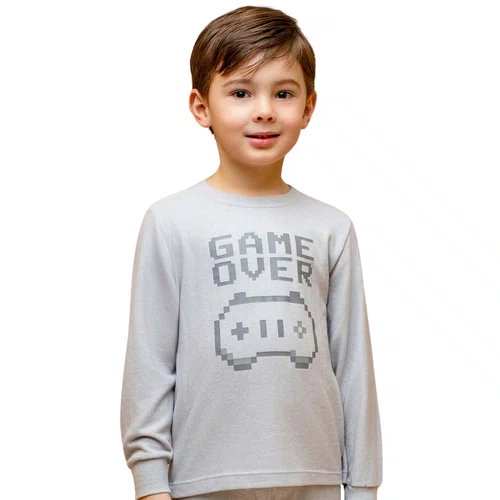 Pijama Infantil Melange Cinza Game Dedeka