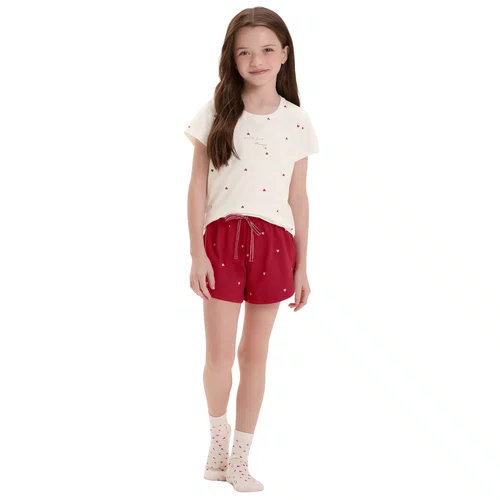 Pijama Infantil Menina Bicolor Coração Vermelho Cor Com Amor