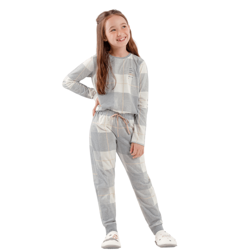 Pijama Infantil Menina Xadrez Cinza Cor Com Amor