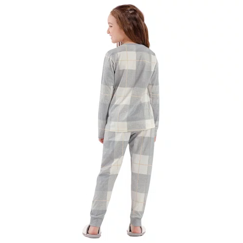 Pijama Infantil Menina Xadrez Cinza Cor Com Amor