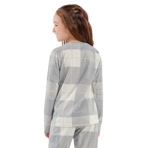 Pijama Infantil Menina Xadrez Cinza Cor Com Amor