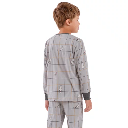 Pijama Infantil Menino Xadrez Cachorro Cinza Cor Com Amor