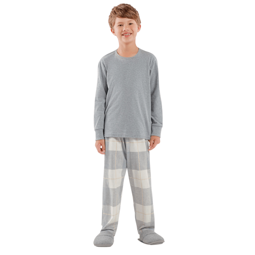 Pijama Infantil Menino Xadrez Cinza Cor Com Amor