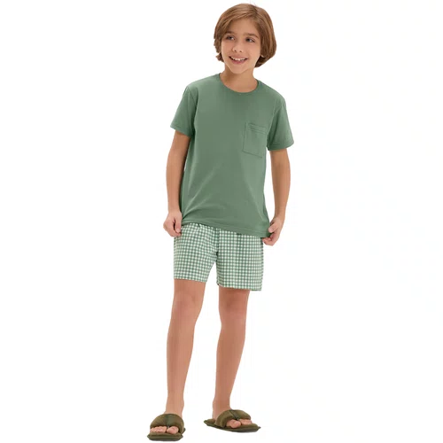 Pijama Infantl Menino Xadrez Verde Cor Com Amor