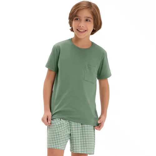 Pijama Infantl Menino Xadrez Verde Cor Com Amor