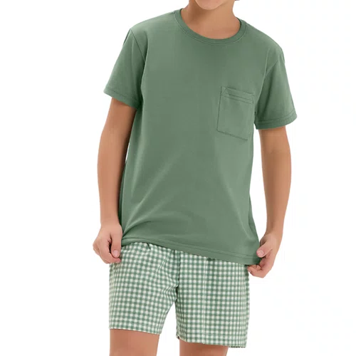 Pijama Infantl Menino Xadrez Verde Cor Com Amor