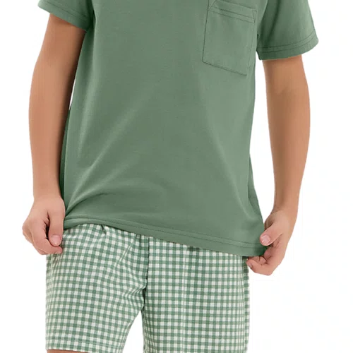 Pijama Infantl Menino Xadrez Verde Cor Com Amor