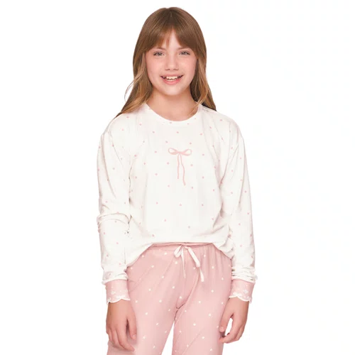 Pijama Jogger Infantil Feminino Poá Bordado Lovely Lua Lua
