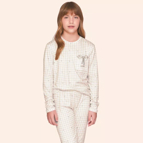 Pijama Jogger Kids Feminino Xadrez Slow Down Lua Lua