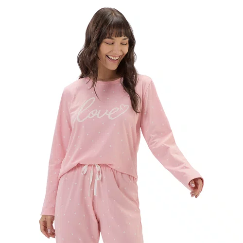 Pijama Jogger Longo Love Poas Rosa Cor Com Amor