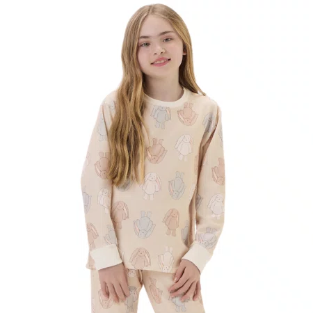 Pijama Kids Coelhos Color Moletinho Flanelado Cor com Amor