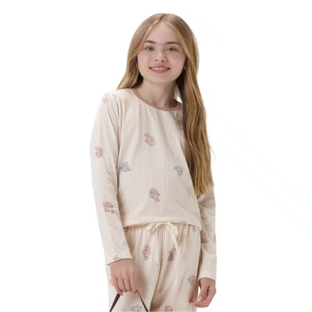 Pijama Kids Listras e Coelhos Malha Cor com Amor