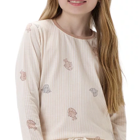 Pijama Kids Listras e Coelhos Malha Cor com Amor
