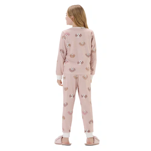 Pijama KIds Malha Rosê Dogs Cor com Amor