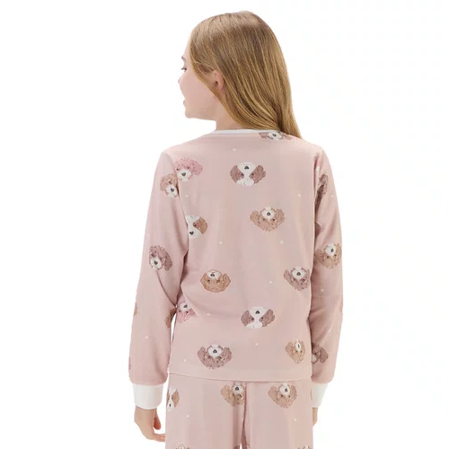 Pijama KIds Malha Rosê Dogs Cor com Amor