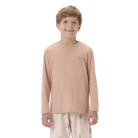 Pijama Kids Menino Listras e Coelhos Malha Cor com Amor