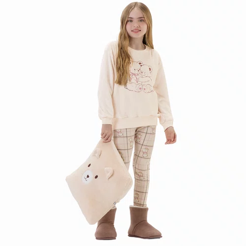 Pijama Kids Moletinho Flanelado Ursos Abraço Cor com Amor