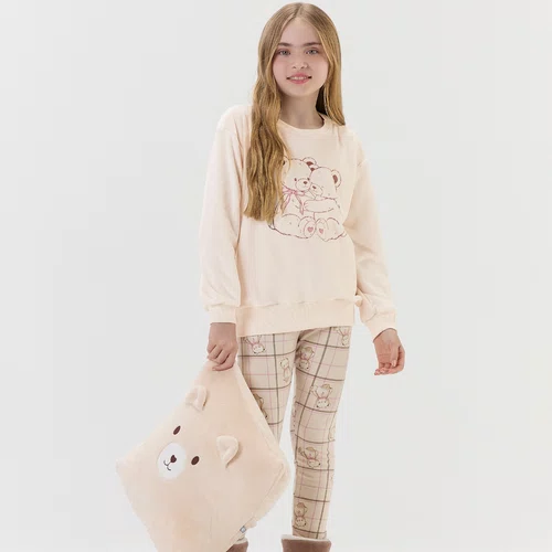 Pijama Kids Moletinho Flanelado Ursos Abraço Cor com Amor
