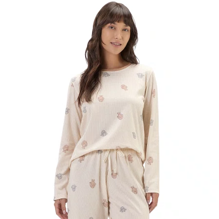 Pijama Listras e Coelhos Malha Cor com Amor