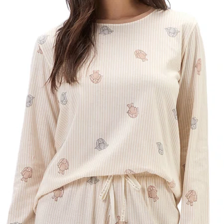 Pijama Listras e Coelhos Malha Cor com Amor