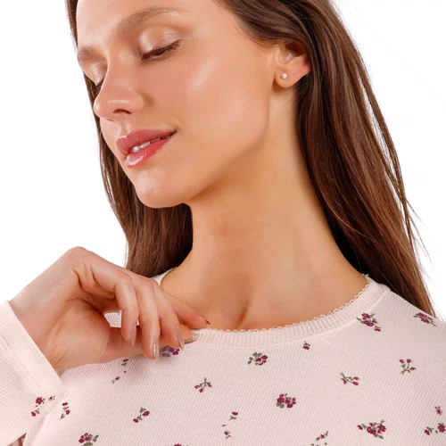 Pijama Longo Canelado Floral Rosas Cor Com AMor
