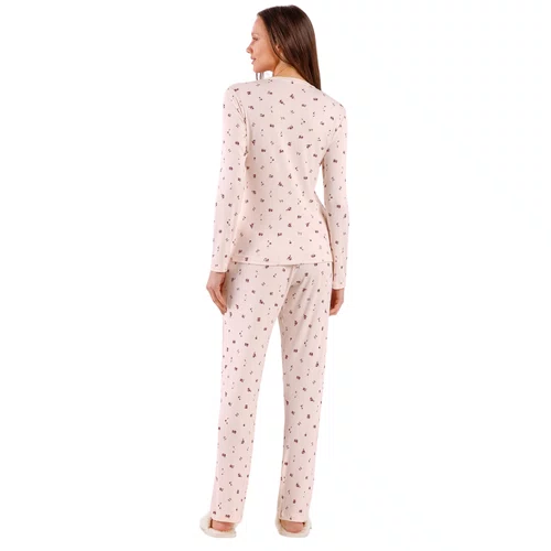 Pijama Longo Canelado Floral Rosas Cor Com AMor