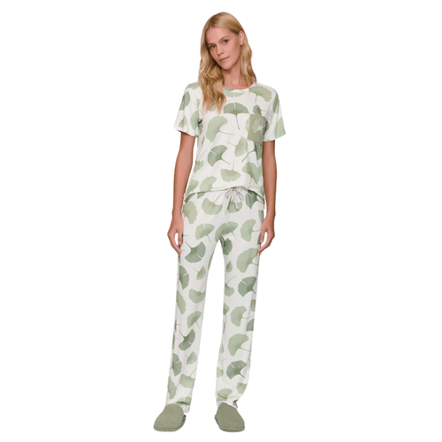 Pijama Longo Casual Flora Verde Lua Lua