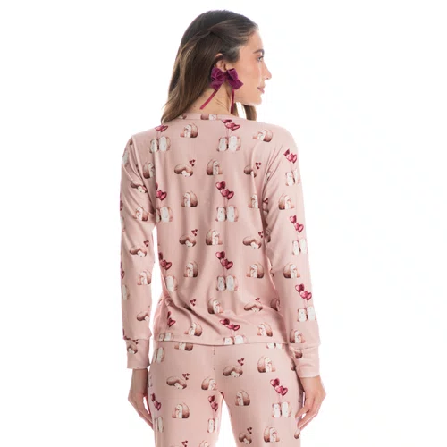 Pijama Longo Cute Love Rosa Daniela Tombini
