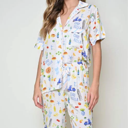 Pijama Longo e Manga Curta Citrino Itália Miss Victtoria