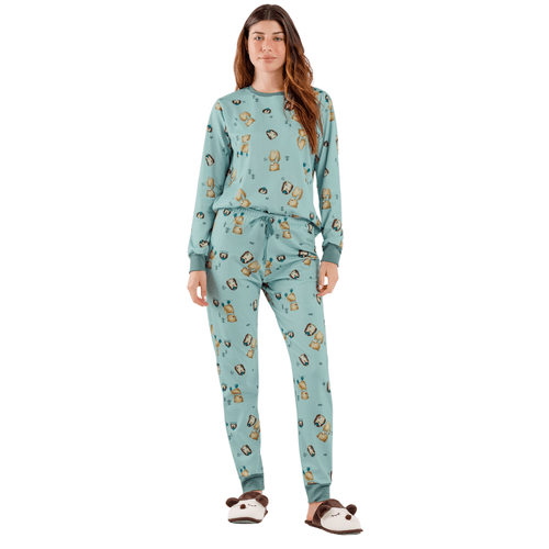 Pijama Longo Flanelado Juntos Na Neve Cor Com Amor