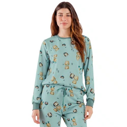 Pijama Longo Flanelado Juntos Na Neve Cor Com Amor