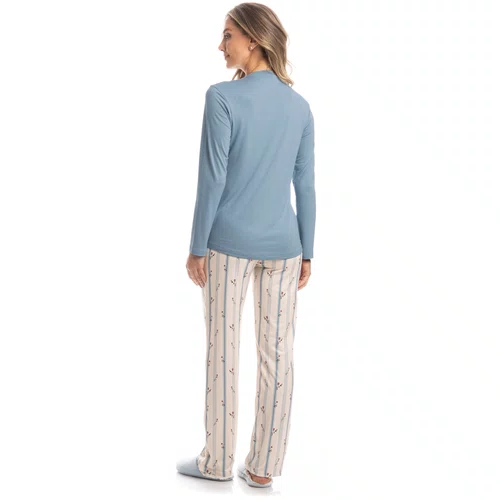 Pijama Longo Flor Azul Claro Daniela Tombini