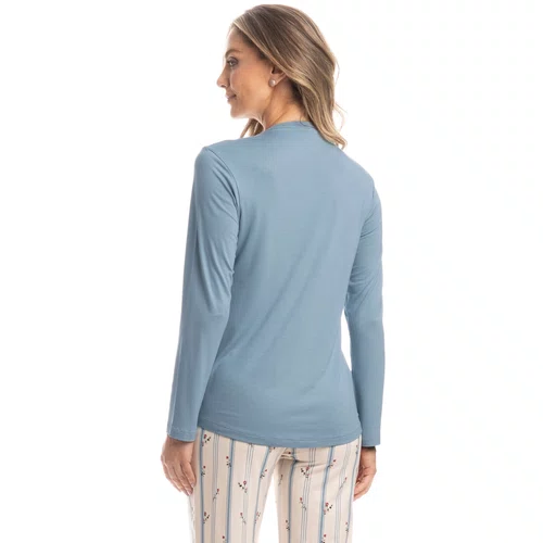 Pijama Longo Flor Azul Claro Daniela Tombini