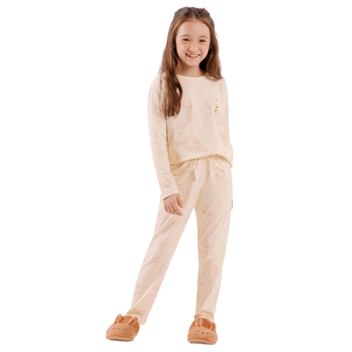 Pijama Longo Infantil Coelhos Fofos Rosa Cor Com AMor