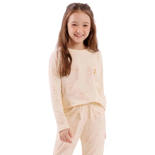 Pijama Longo Infantil Coelhos Fofos Rosa Cor Com AMor
