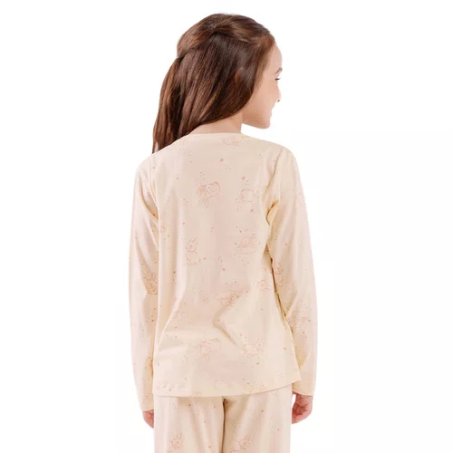 Pijama Longo Infantil Coelhos Fofos Rosa Cor Com AMor