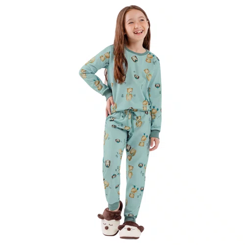 PIjama Longo Infantil Flanelado Juntos Na Neve Cor Com Amor