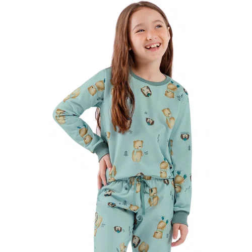 PIjama Longo Infantil Flanelado Juntos Na Neve Cor Com Amor