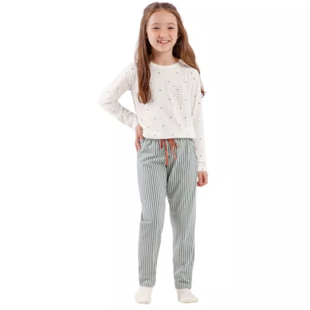 Pijama Longo Infantil Listras e Coraçoes Cor Com Amor