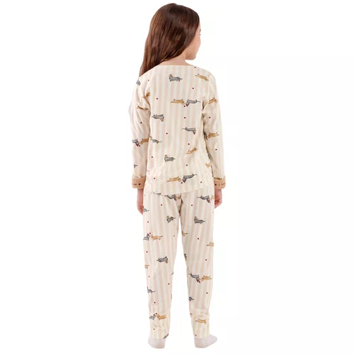 Pijama Longo Infantil Listras Salcichinhas Cor Com Amor
