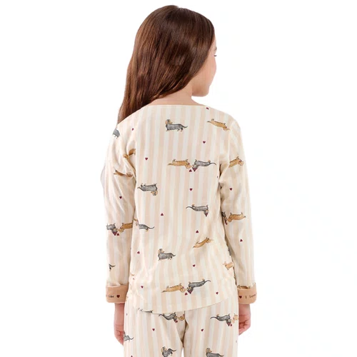 Pijama Longo Infantil Listras Salcichinhas Cor Com Amor