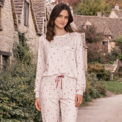 Pijama Longo Jogger Charmy Cottage Rosa Lua Lua