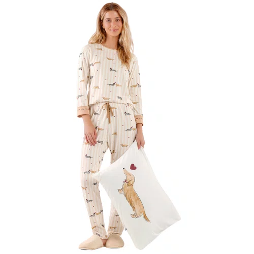 Pijama Longo Listras Salcichinhas Cor Com Amor