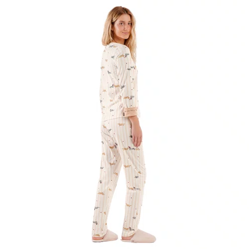 Pijama Longo Listras Salcichinhas Cor Com Amor