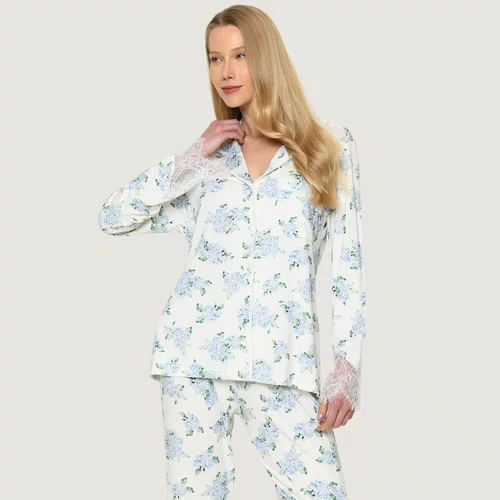 Pijama Longo Melina Hortensia Azul Miss Victtoria