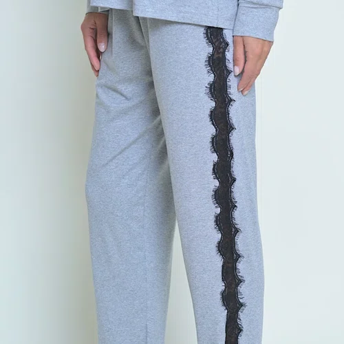 Pijama Longo Micheli Mescla e Renda Miss Victtoria
