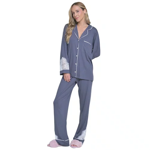 Pijama Longo Paola Cinza e Rosa Miss Victtoria