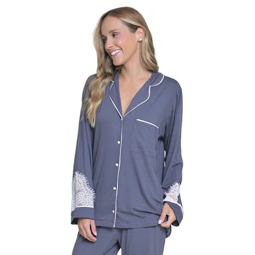 Pijama Longo Paola Cinza e Rosa Miss Victtoria